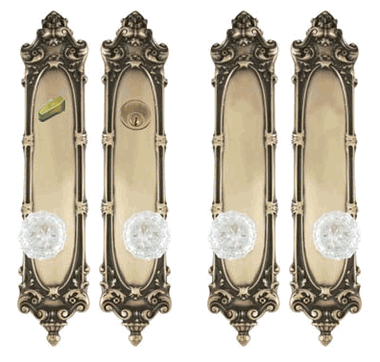 Victorian Style Keyed Double-Door Deadbolt Entryway Set (Antique Brass Finish)